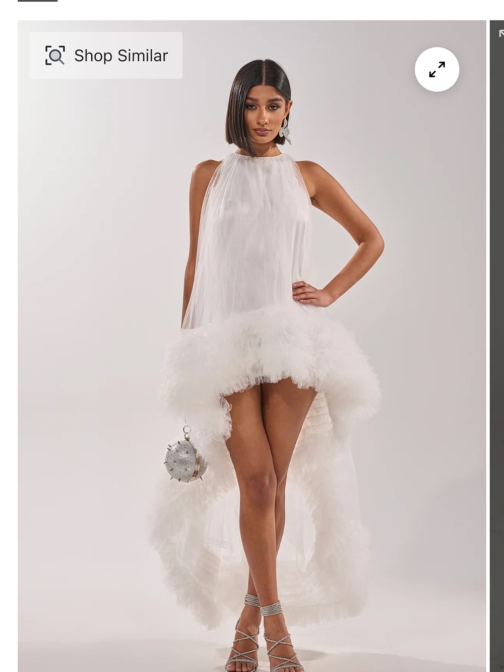 AKIRA White High-Low Feather Hem Wedding Dress - Picture 2 of 3